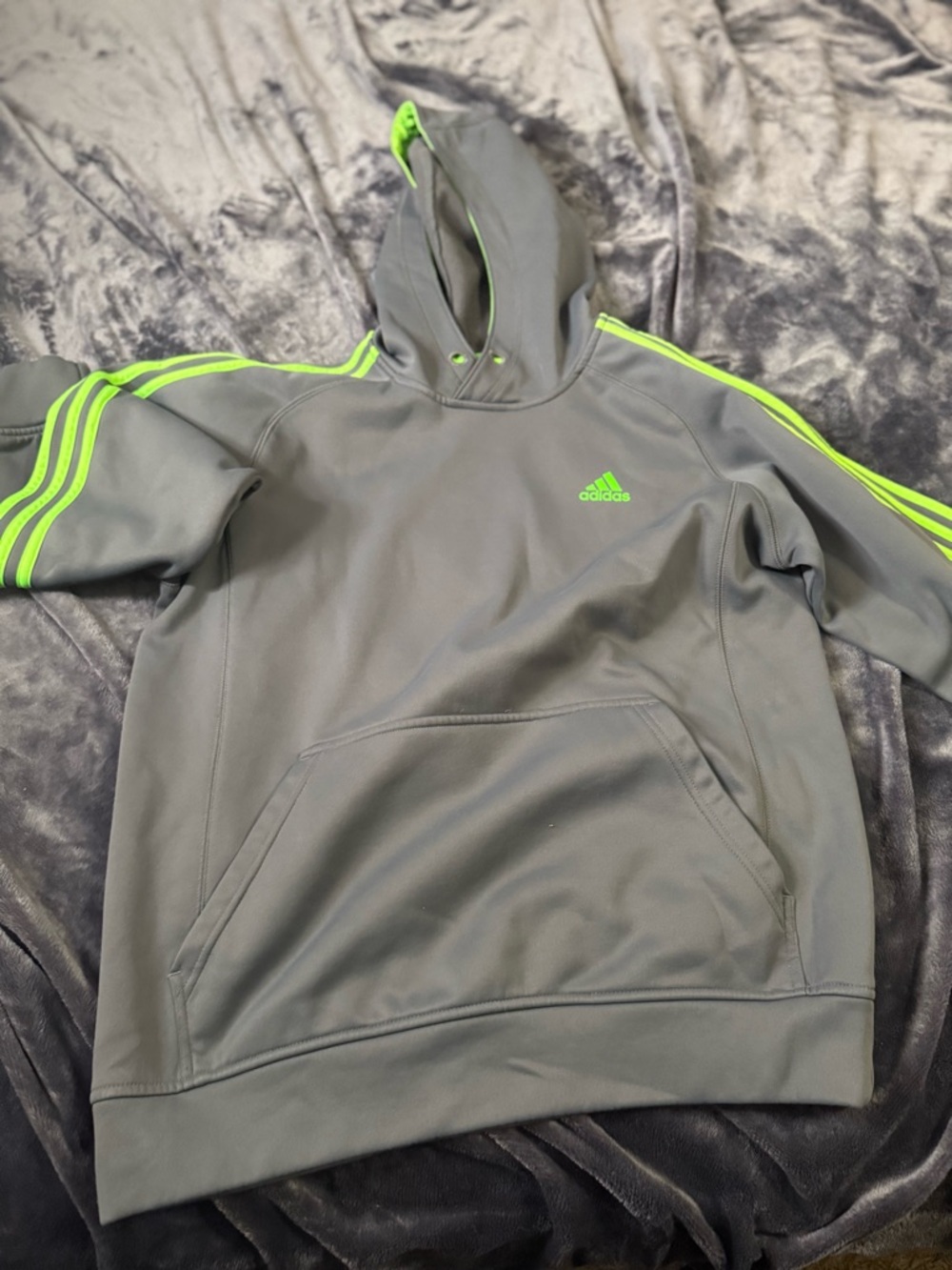adidas Grey Pullover Hoodie with Neon Green Trim